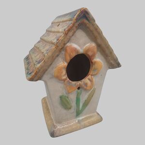 Ceramic Bird House Sunflower Garden Decor Cottage Glazed Mother's Day Gift